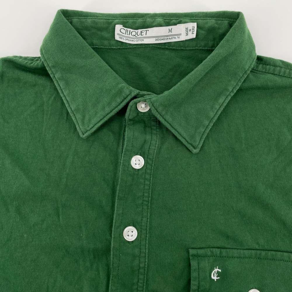 Criquet Men's Organic Cotton Short Sleeve Polo Shirt Green Size M Pocket Logo